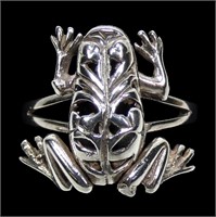 Sterling silver articulated frog ring, new,