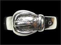 Sterling silver belt design ring, size 9,