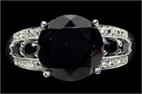 Sterling silver faceted black onyx ring with round