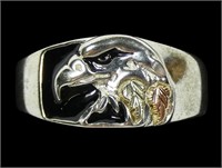 Sterling silver intaglio eagle ring with 12K rose