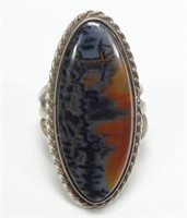 Sterling silver bezel set agate ring, size 6,