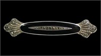 Vintage .935 silver black onyx and marcasite bar