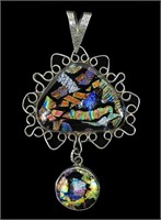 Sterling silver dichronic glass statement pendant,