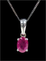 Sterling silver oval cut natural ruby pendant with