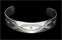 Sterling silver cuff bracelet with Native American