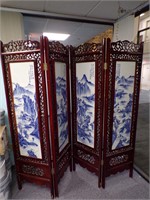 Vintage Chinese 4 Panel Porcelain Folding Screen