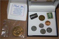 Small Coin Stamp & Medallion Collection w/ 1907