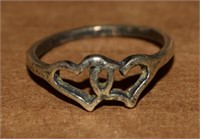 Vtg 925 Sterling Silver Entwined Hearts Ring Sz 5