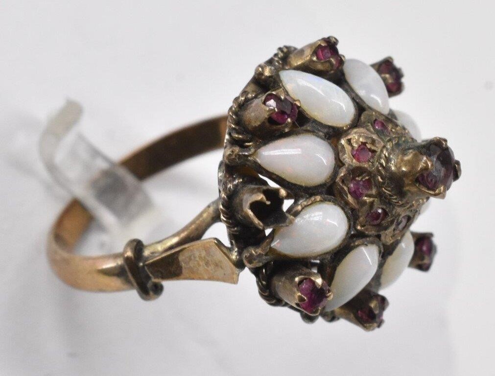 Antique 14K Gold Opal & Ruby Ring