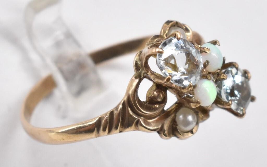 14K Rose Gold Aquamarine Opal Ring | Live and Online Auctions on HiBid.com