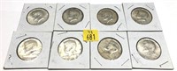x8- Kennedy half dollars, 90% and 40% silver,