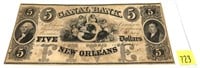Obsolete $5 Canal Bank, New Orleans note
