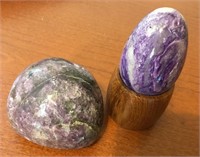 Carved Purple Charoite Egg & Lepidolite Freeform