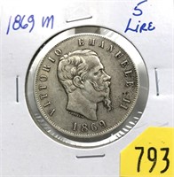 1869M Italy 5 lira