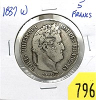 1837W French 5 francs