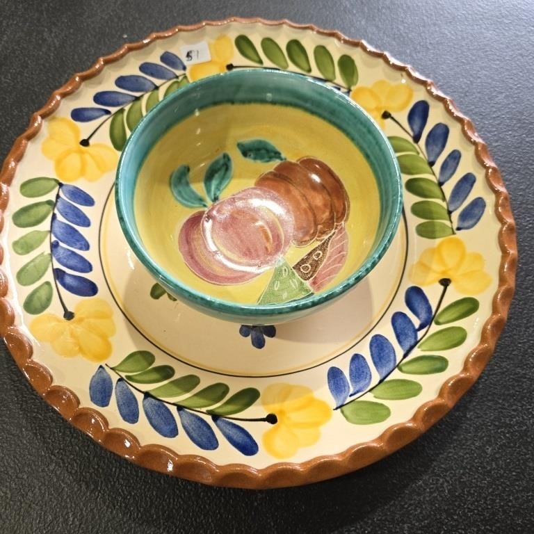 VTG Terracotta Decorative Plate-Hand Painted Bowl