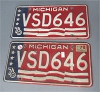 Pair of Michigan matching 1976 license plates.