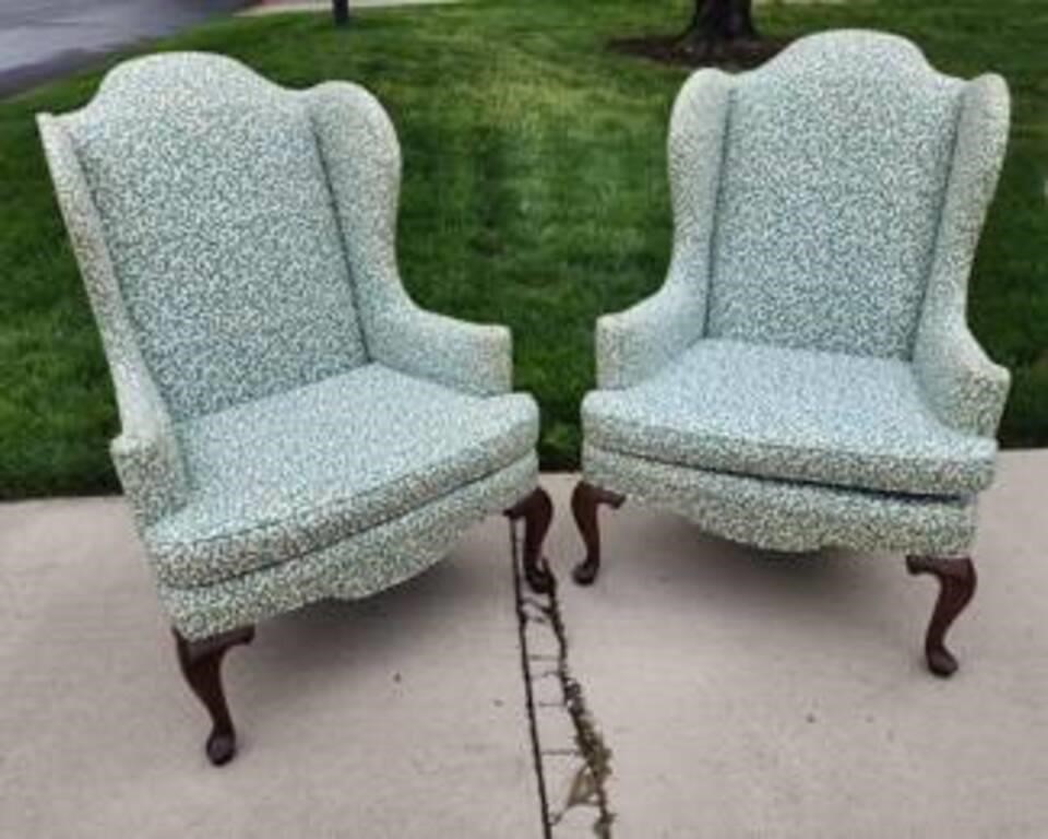 PAIR OF UPHOLSTERED WINGBACK CHAIRS