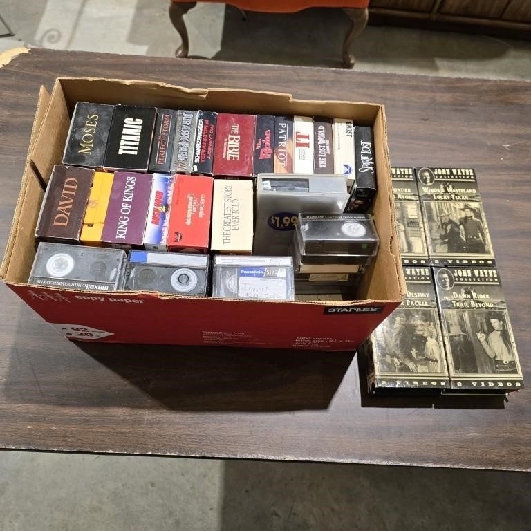 Box of VHS Tapes & Camcorder Tapes