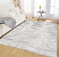 New Latepis 6 x 8 Area Rug White with Gray Tips