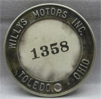 Willy's Motor Inc. Pin #1358 Toledo, OH. Original