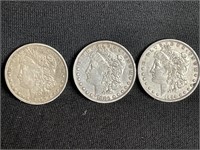 3 MORGAN SILVER DOLLARS: 1879-O, 1880, 1994