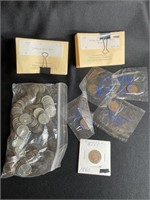 17 WHEAT CENTS, 21 INDIAN CENTS, 2 ROLLS STEEL