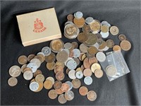 BAG OF FOREIGN & SILVER COINS