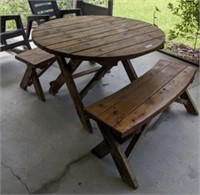 WOODEN TABLE WITH 2 BENCHES