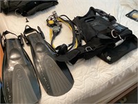 LadyHawk scuba gear, fins, regulator lot
