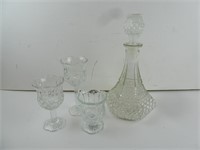 Vintage Clear Glass Decanter & Goblet Set