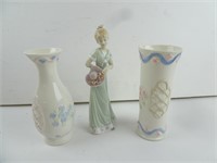 Lot of 3 Porcelain Décor Items - Girl Statue &