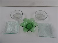 Lot of 5 Vintage Glass Items - Candle Holders &