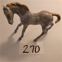 Gold Trimmed, Silver Ceramic Horse