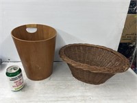 Wooden woven basket and wooden trash bin