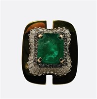 18KT Yellow Gold Woman's Diamond & Emerald Ring
