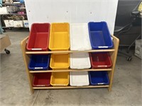 Wooden Storage rack with storage bins 33 1/2 in
