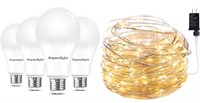 NEW $34 5PK- 4 LED Light Bulbs & 33FT Fairy Lights