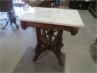 WALNUT MARBLE CARVED VICTORIAN STYLE PARLOR TABLE