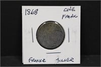 1868 One Franc, France, Silver