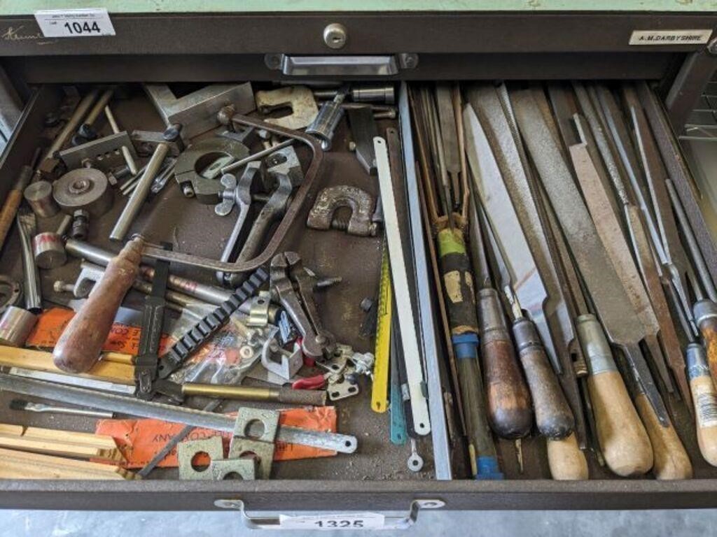 CONTENTS OF 2 DRAWERS- MACHINIST TOOLS, FILES,