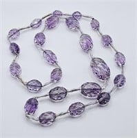 Faceted & Graduated Oval Amethyst Bead Necklace