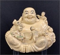 Vintage Laughing Buddha & 5 Playful Children