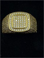 NEW MEN'S GOLD PLATED MICRO PAVEL RING - SZ