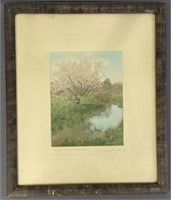 Brook and Blossoms by Wallace Nutting Signed