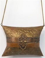 Art Deco Brass & Copper Metal Pillow Purse