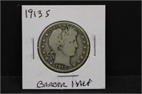 1913S Silver Barber Half Dollar