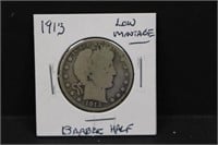 1913 Low Mintage Silver Barber Half Dollar