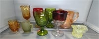 COLORED GLASS PITCHERS, TOP HAT, GOBLETS