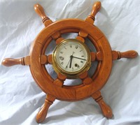 VINTAGE NAUTICAL OAK SHIP WHEEL/ CLOCK BARIGO